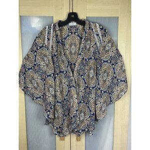 Tobi‎ Boho Fairy Beach Top Paisley Print Kimono Lace Bell Sleeve Womens Size S